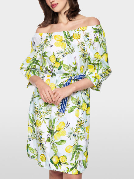 Print dress with Carmen neckline