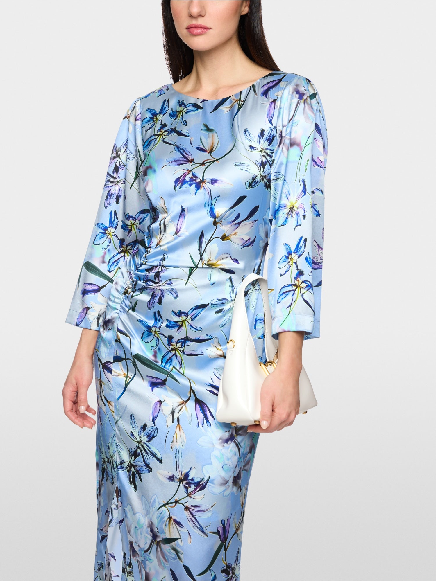 Midi dress in silk with floral print