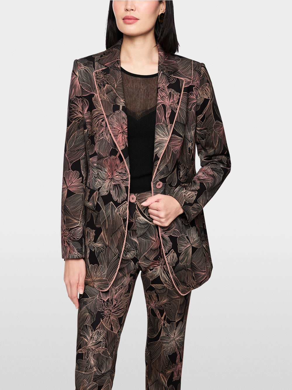 Blazer with floral print in scuba jersey