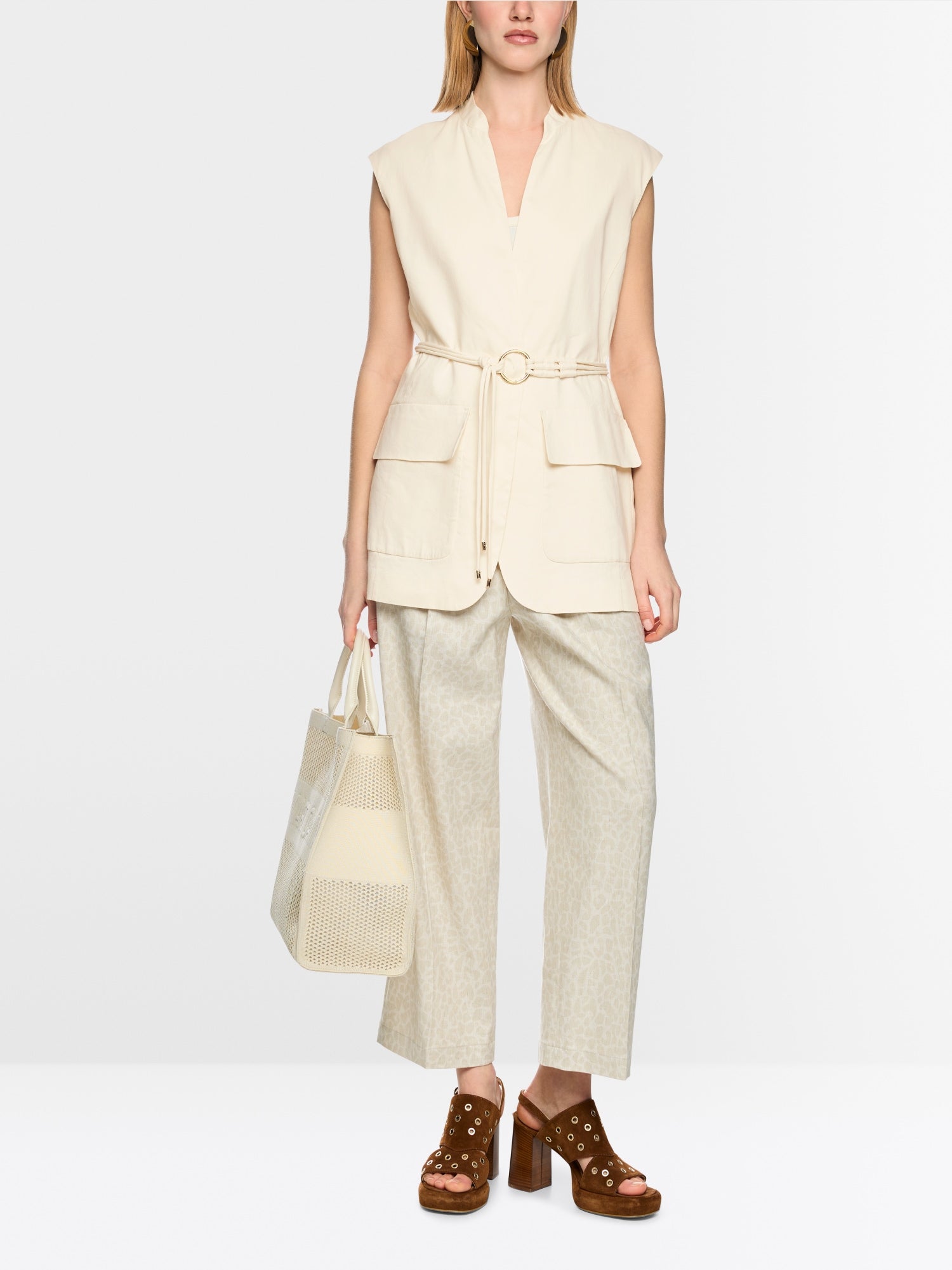 Long linen blend safari vest