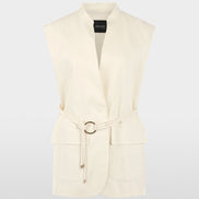 Long linen blend safari vest