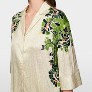 Blouse with leopard hibiscus print