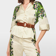 Blouse with leopard hibiscus print