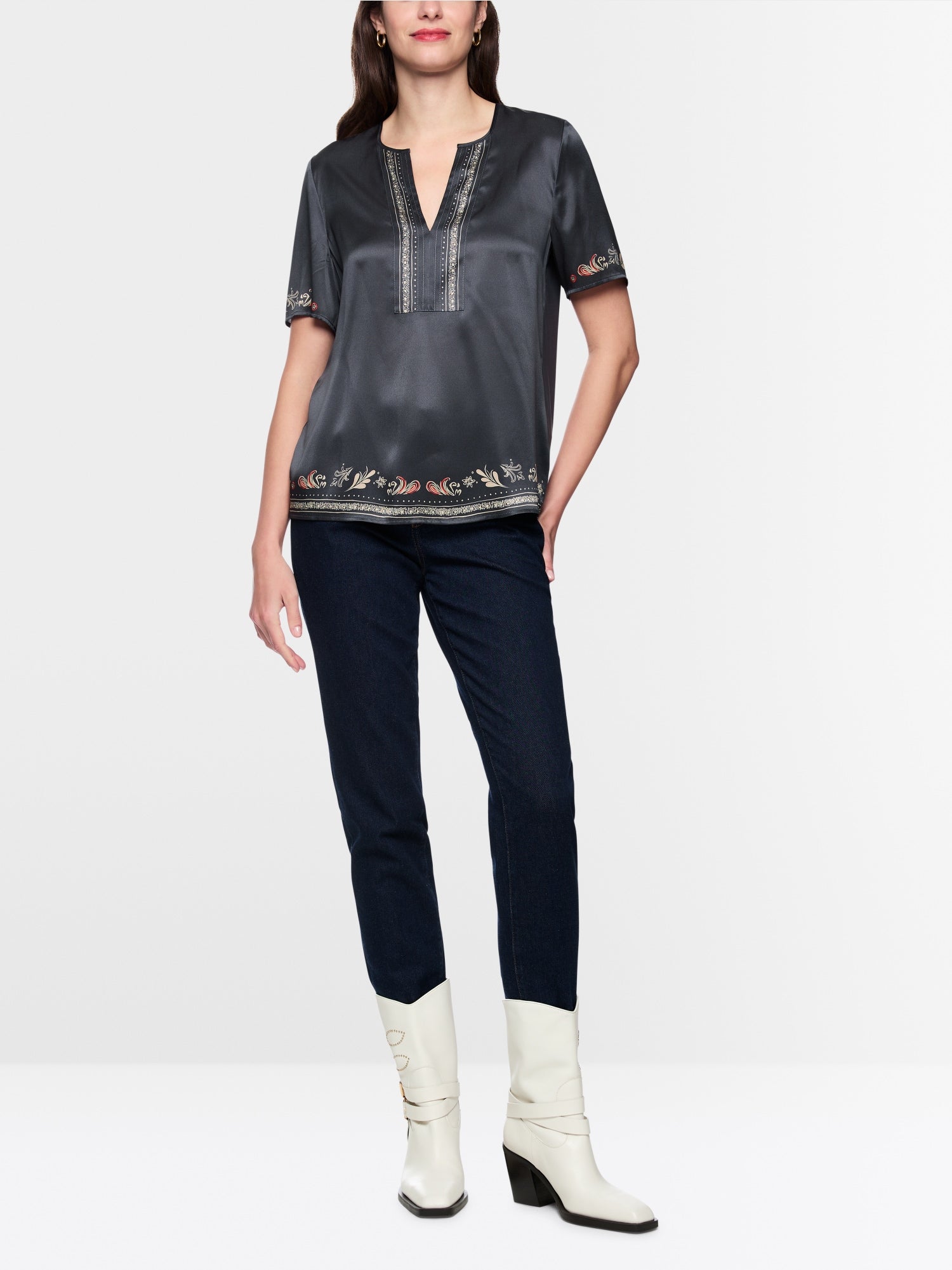 Blended materials blouse shirt