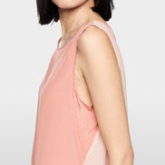 Silk top with lace and colour blocking