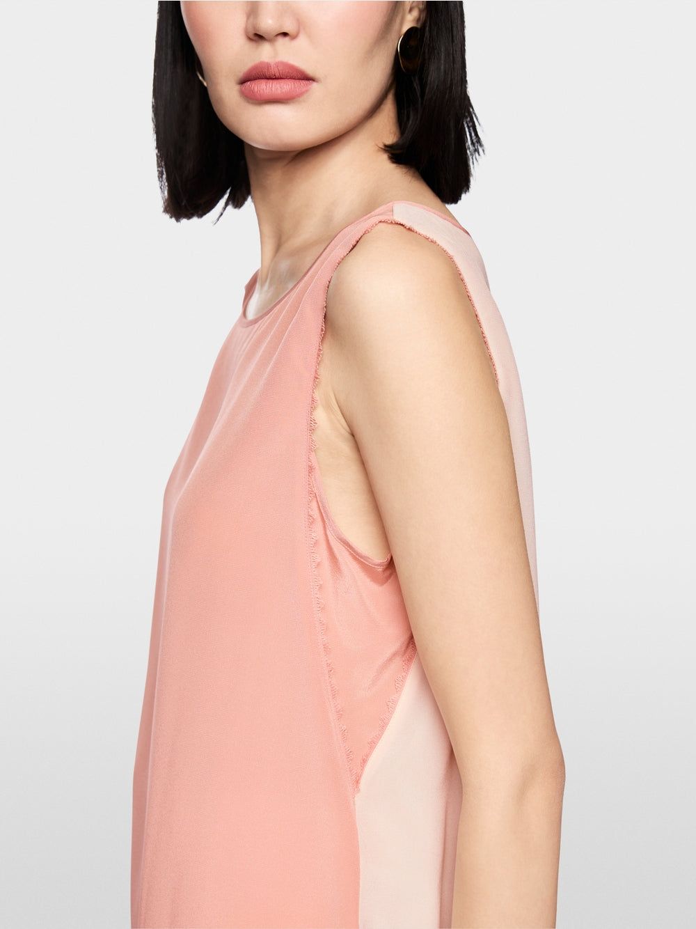 Silk top with lace and colour blocking