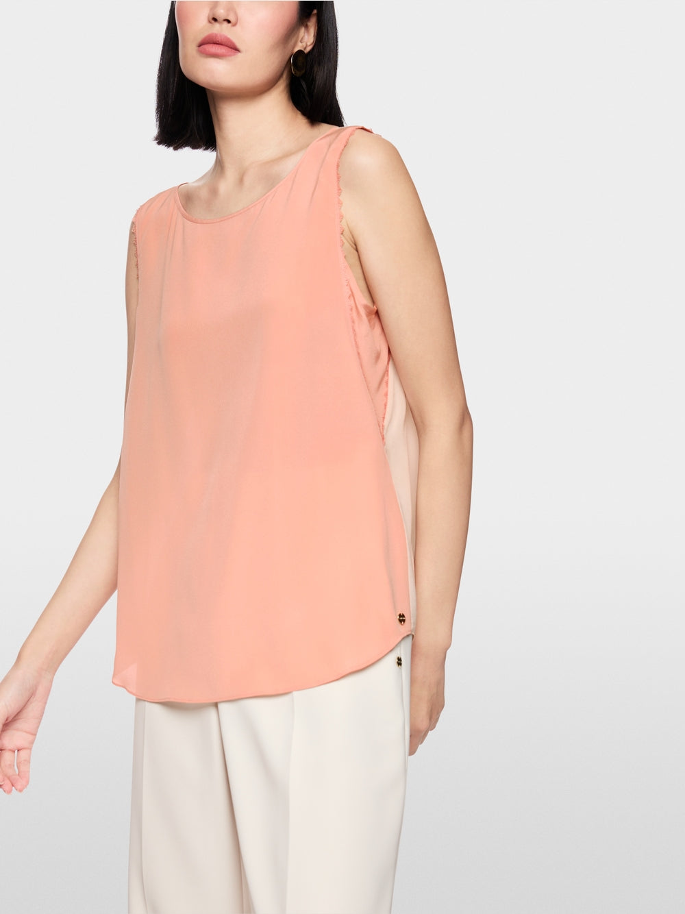 Silk top with lace and colour blocking