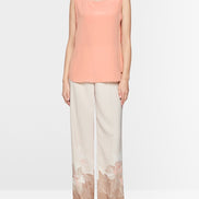 Silk top with lace and colour blocking