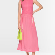 Sleeveless midi dress with drawstring