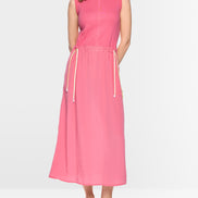 Sleeveless midi dress with drawstring