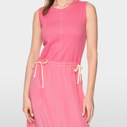 Sleeveless midi dress with drawstring