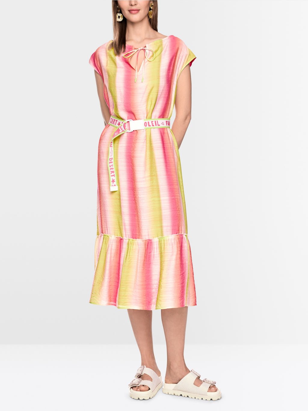 Striped midi dress with flounce
