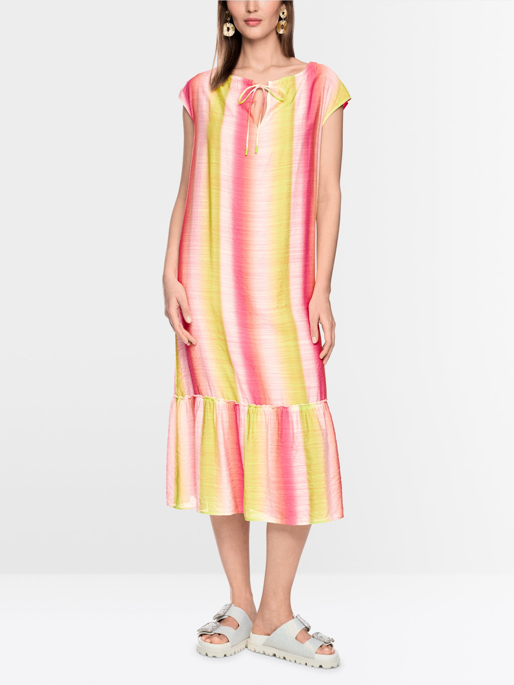 Striped midi dress with flounce