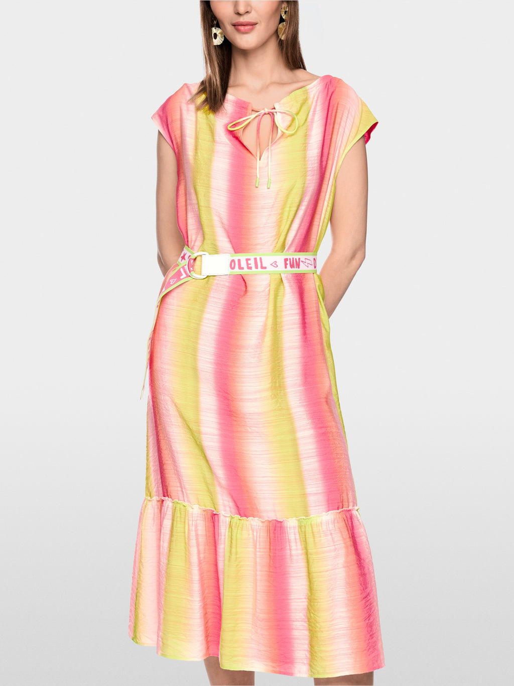 Striped midi dress with flounce