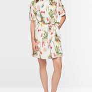 Short-sleeved blouse dress with belt