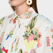 Short-sleeved blouse dress with belt