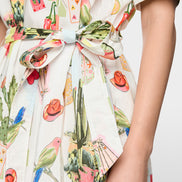 Short-sleeved blouse dress with belt