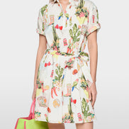 Short-sleeved blouse dress with belt