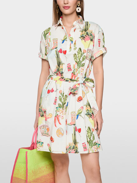 Short-sleeved blouse dress with belt