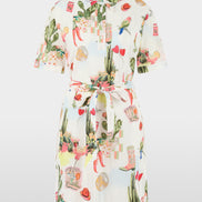 Short-sleeved blouse dress with belt