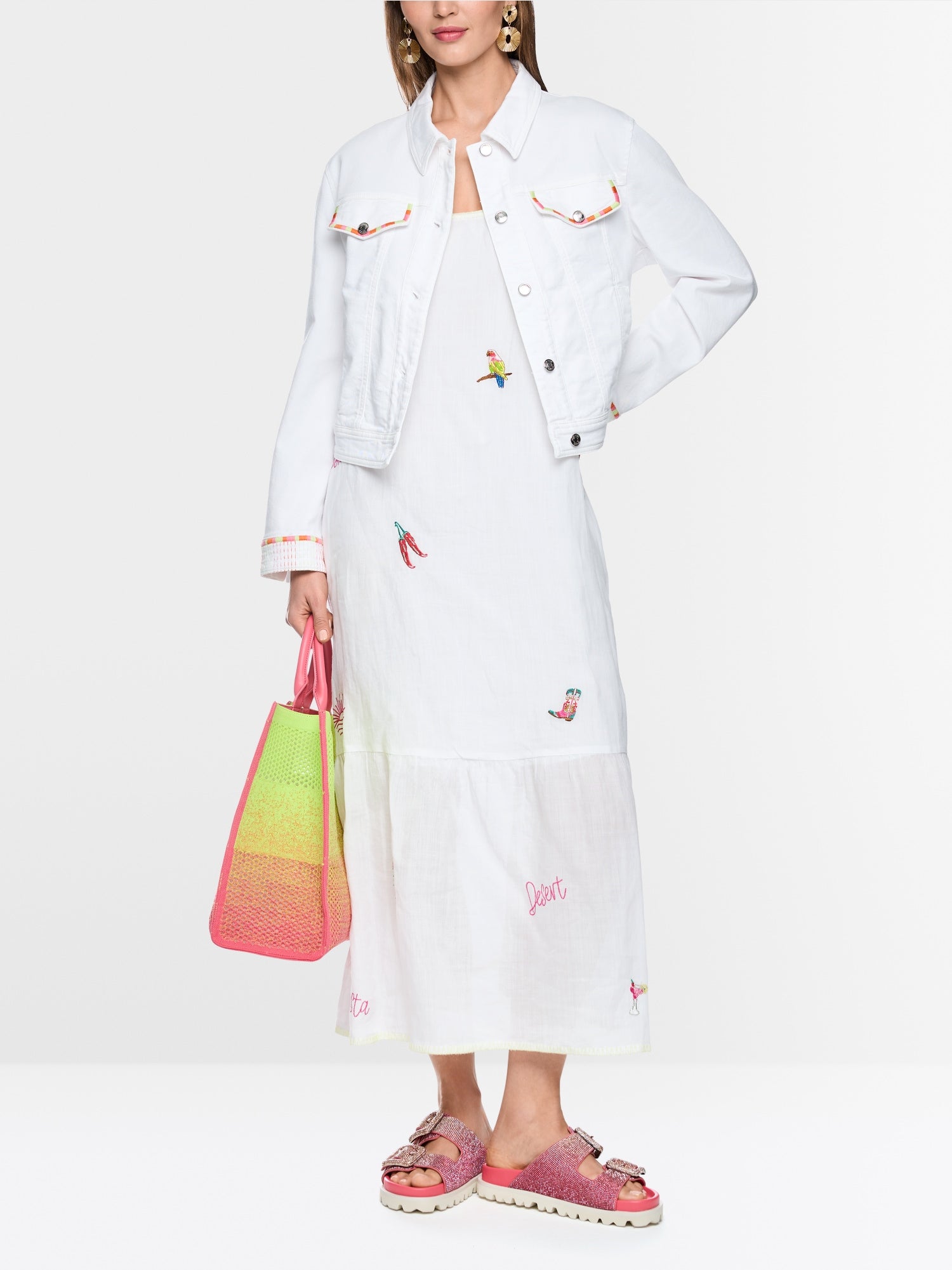 Denim jacket with colourful embroidery