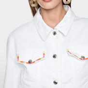 Denim jacket with colourful embroidery