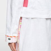 Denim jacket with colourful embroidery