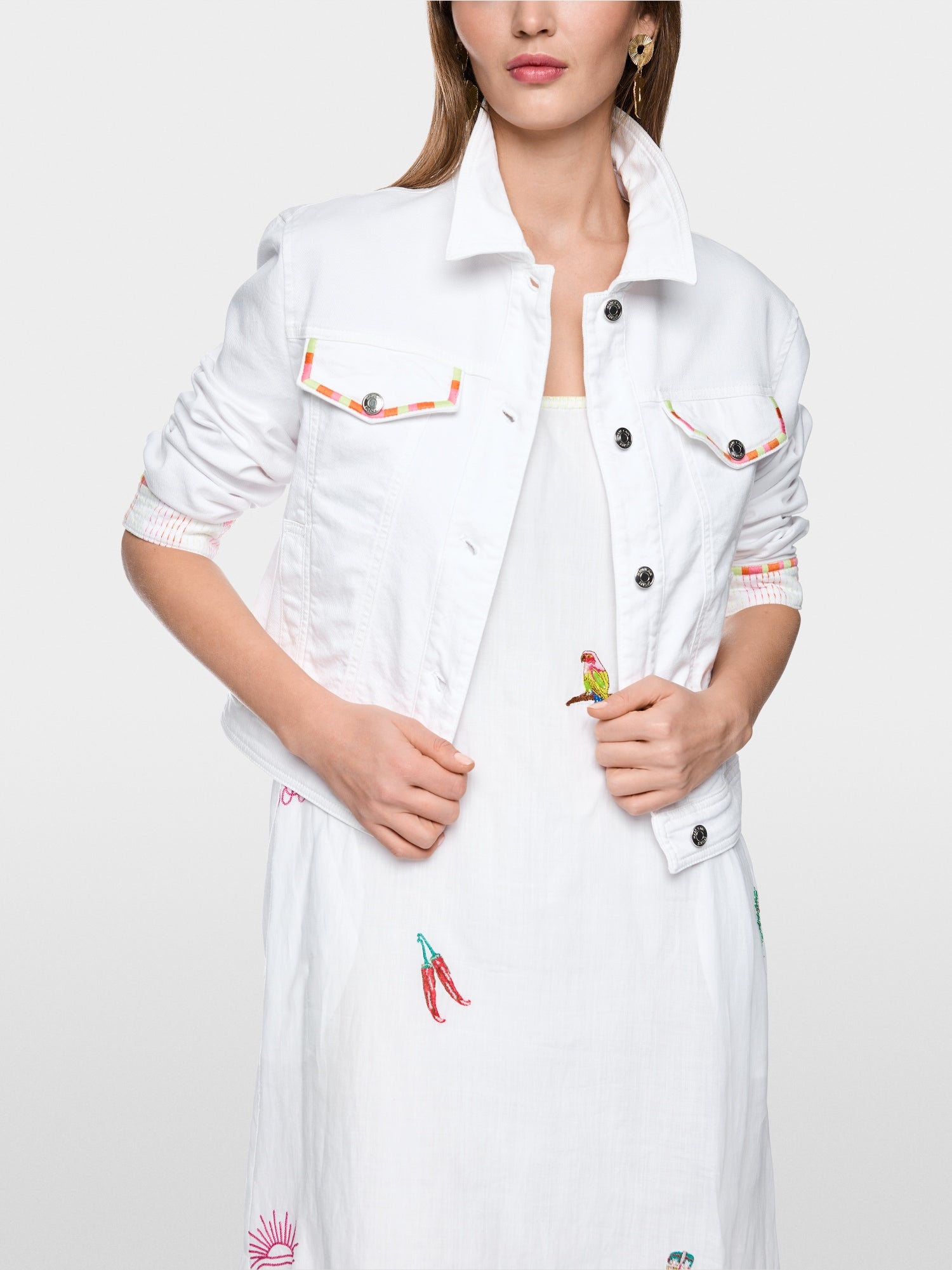 Denim jacket with colourful embroidery