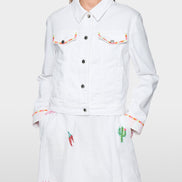Denim jacket with colourful embroidery