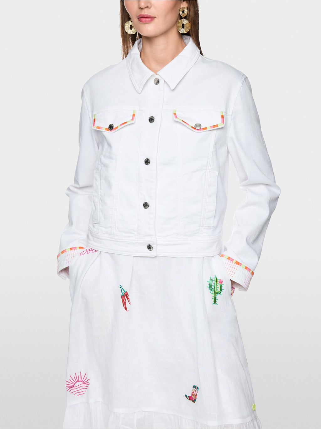Denim jacket with colourful embroidery