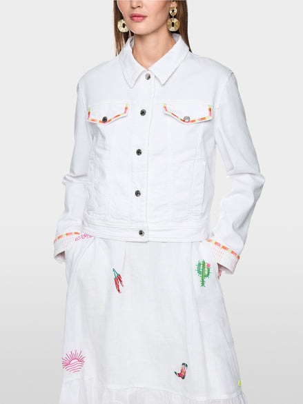 Denim jacket with colourful embroidery