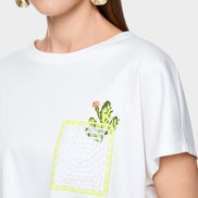 Cactus print and chest pocket T-shirt