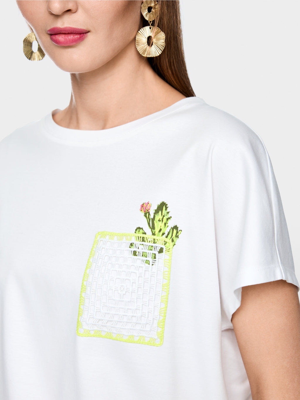 Cactus print and chest pocket T-shirt