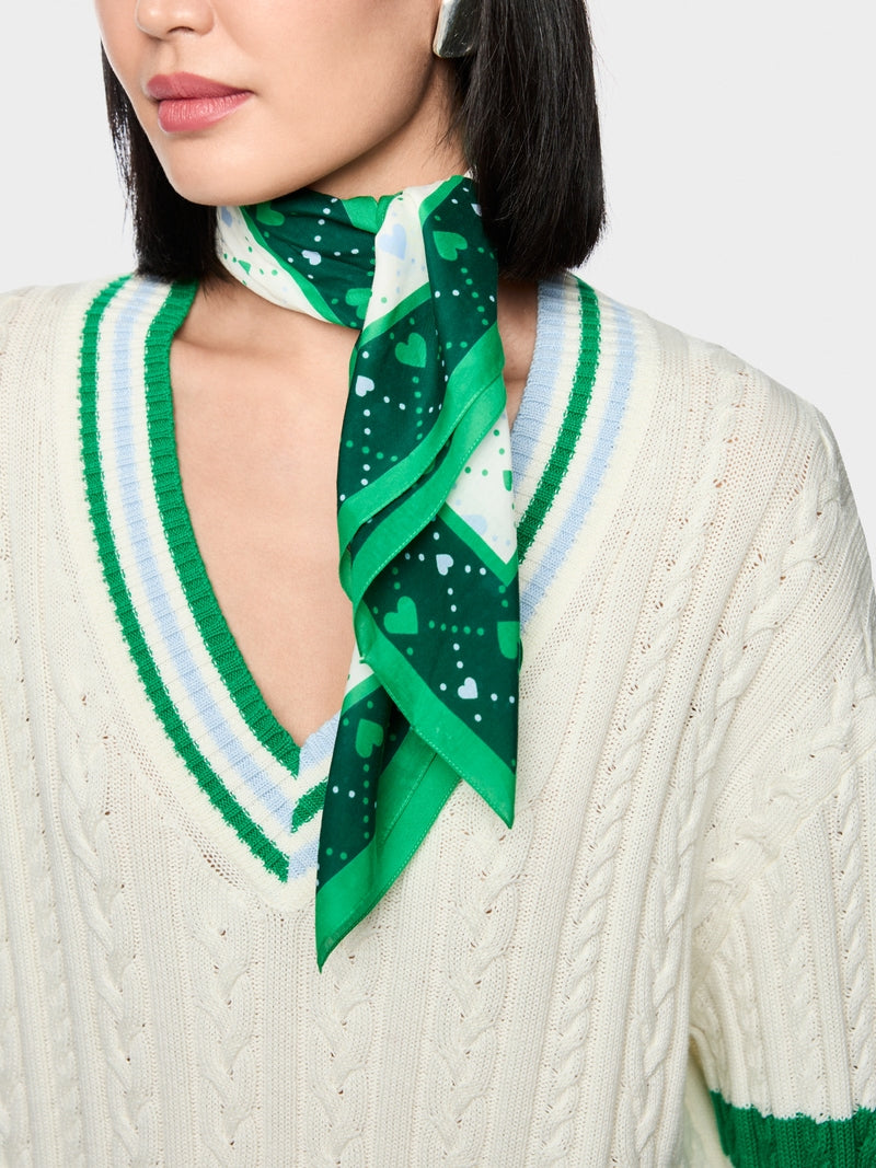 Cotton-silk scarf with heart print