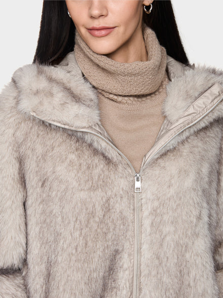 Faux fur coat with hood