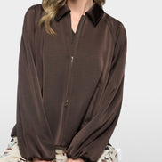 Flared jacket in shiny material