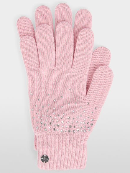 Fine-knit gloves with rhinestones