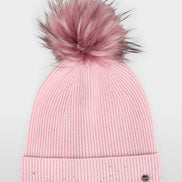 Hat with faux fur pom-pom and sequins
