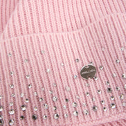Hat with faux fur pom-pom and sequins
