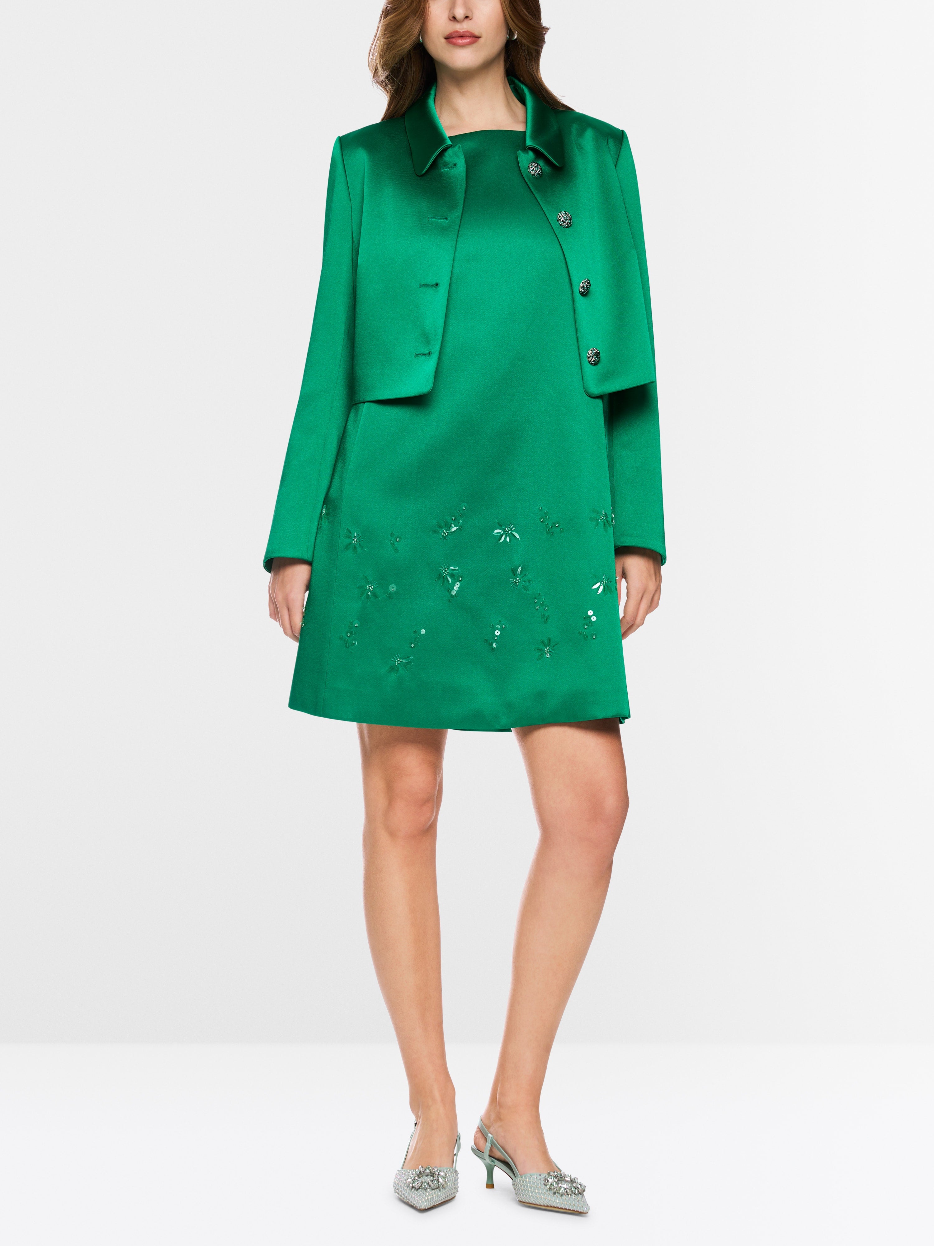 Satin dress with sequin trim