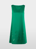 Satin dress with sequin trim