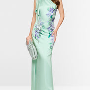 One-shoulder evening dress with flounce