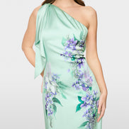 One-shoulder evening dress with flounce