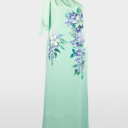 One-shoulder evening dress with flounce