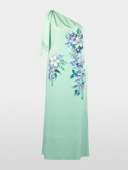 One-shoulder evening dress with flounce