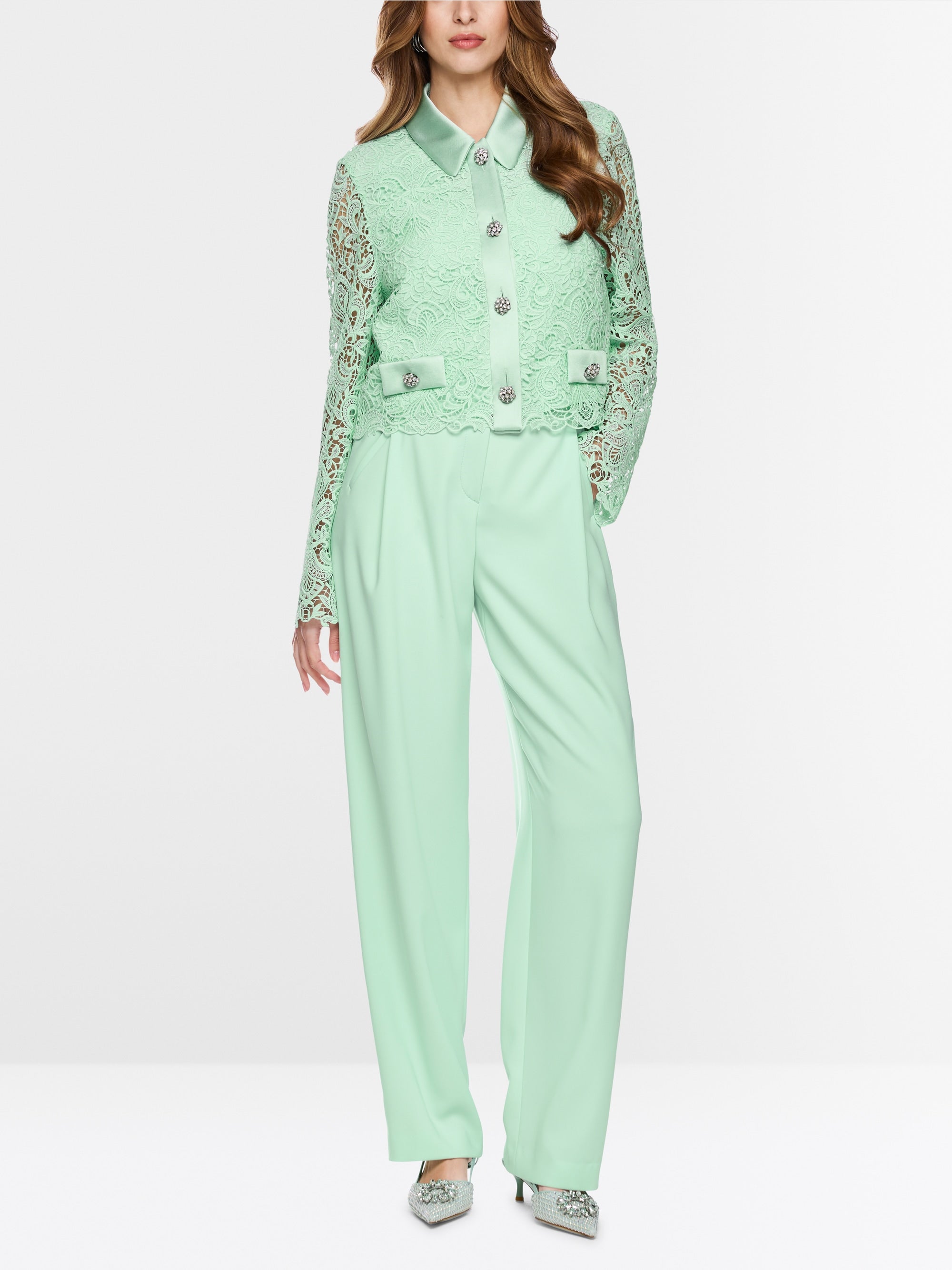 Jacket with lace and rhinestone buttons