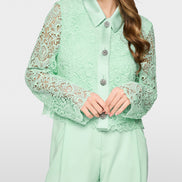 Jacket with lace and rhinestone buttons