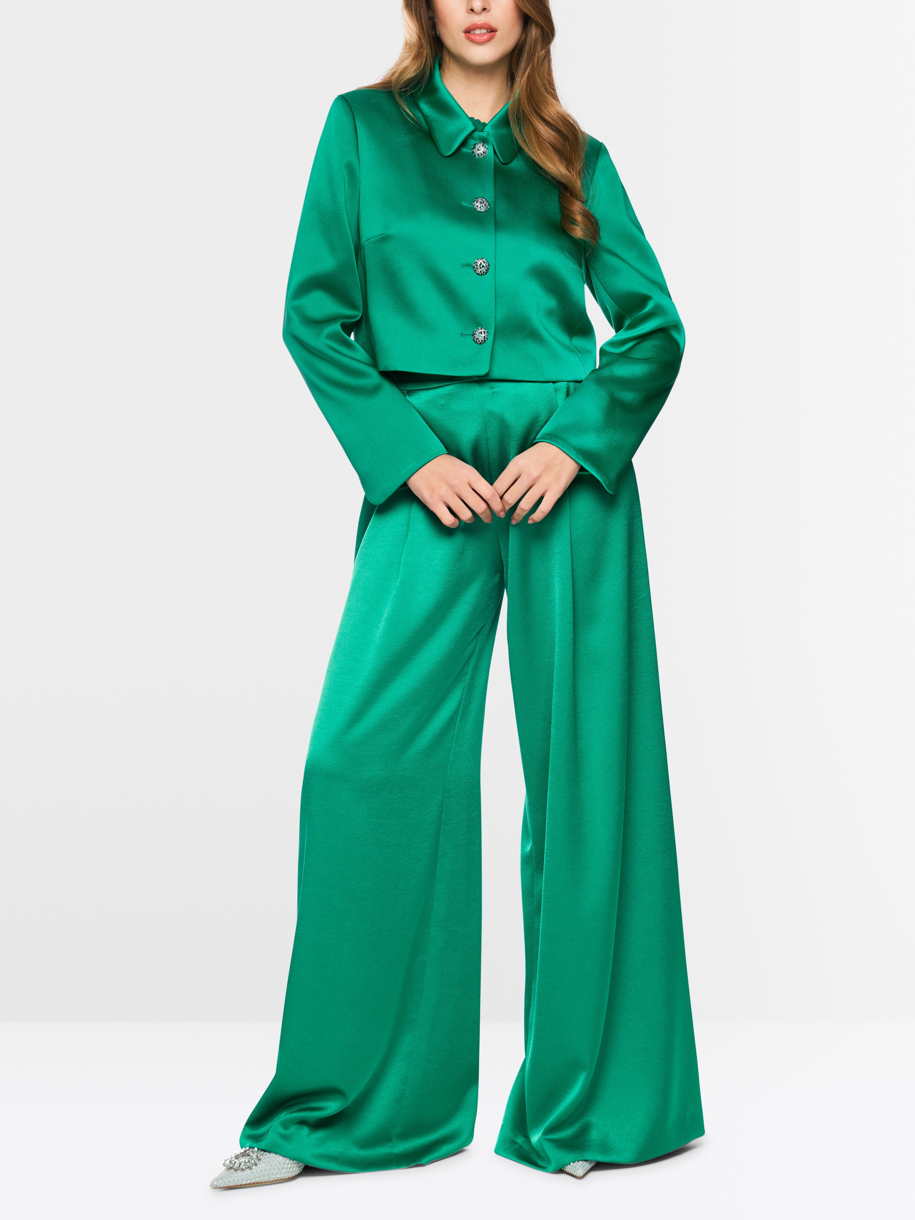 Satin jacket with rhinestone buttons