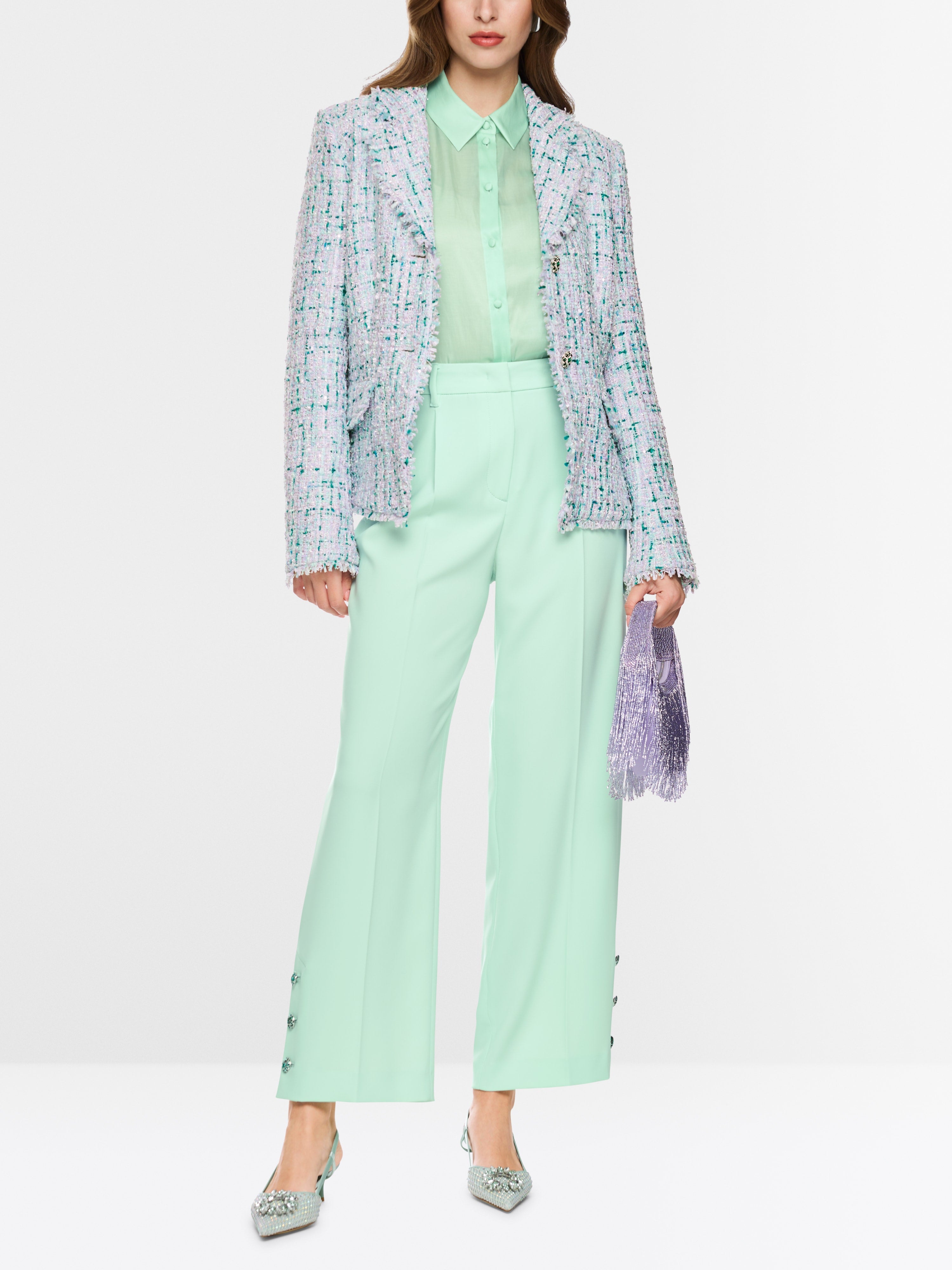 Blazer with rhinestones and frayed hem