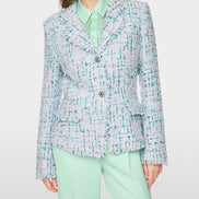 Blazer with rhinestones and frayed hem